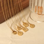 Gold color / 1 Piece Simple Classic Style Round Shape Stainless Steel  Gold Color Inlay Zircons Women's Pendant Necklaces Picture4